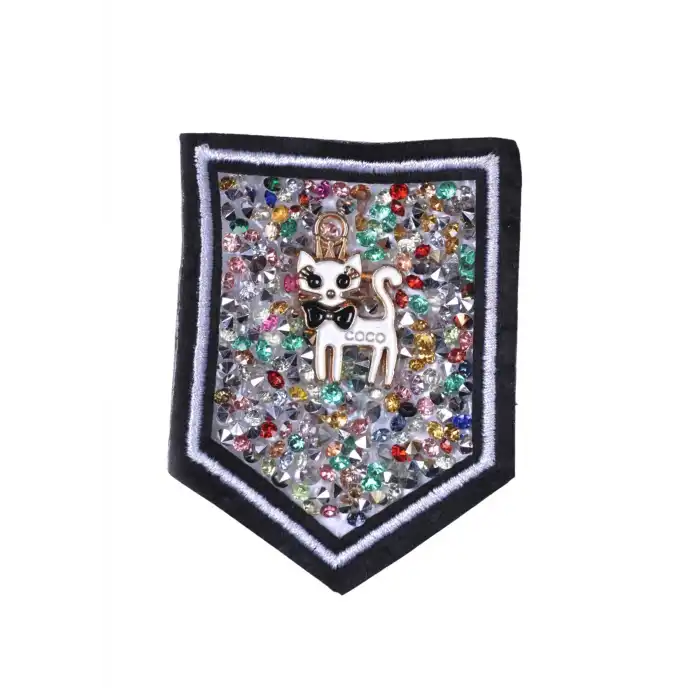Aplike Ütü İle Yapışan Taşlı Kedi Arma 5 cm