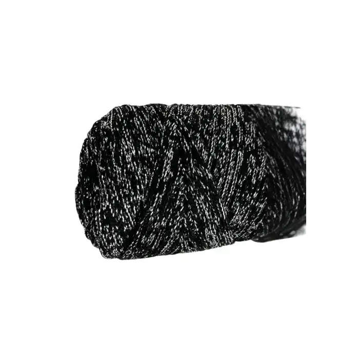 Makrome İpi 3mm Polyester Siyah Gümüş  Simli