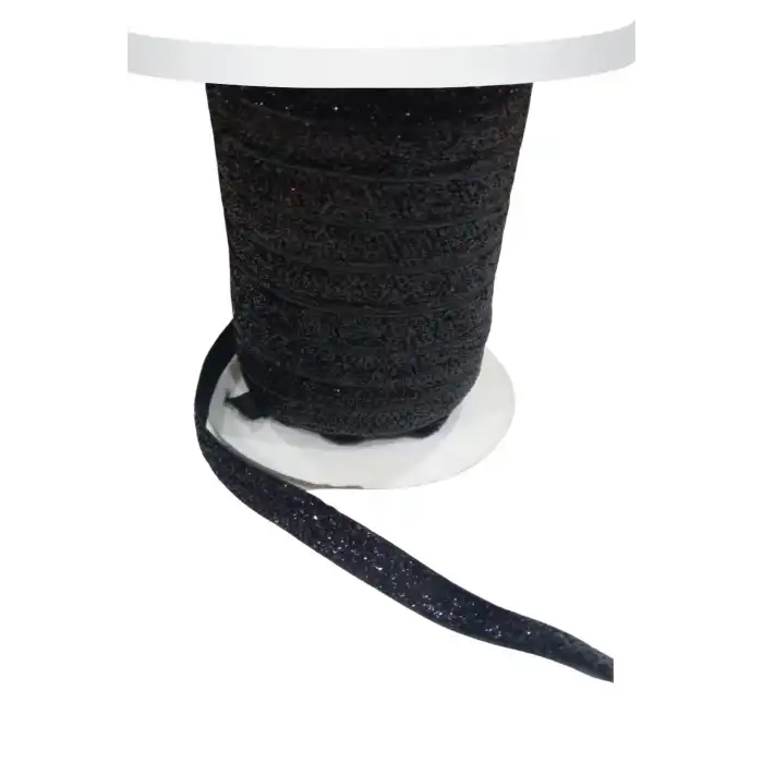 Kadife Kurdele Simli 1 cm Siyah 10 Metre