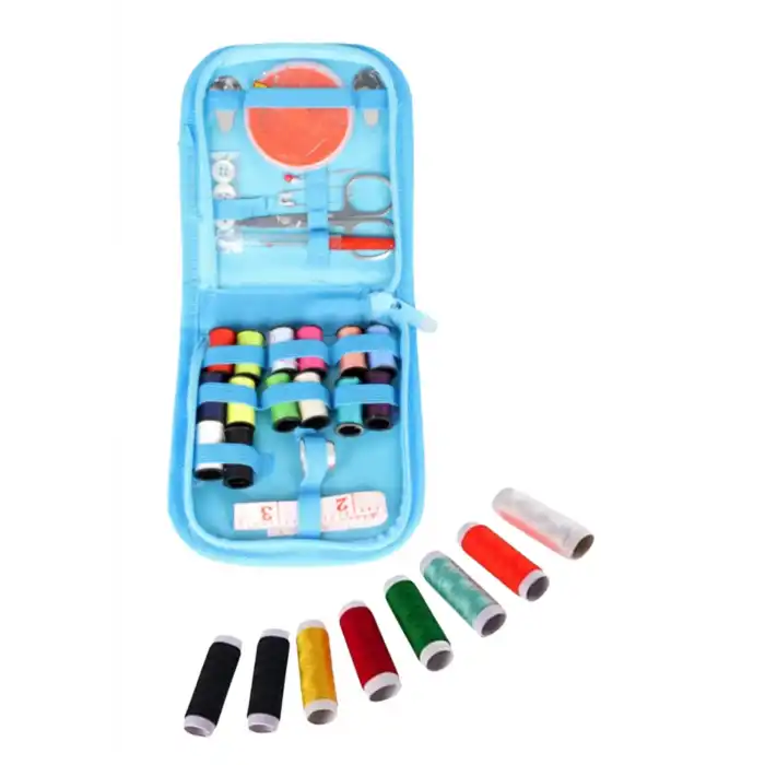 İplik Set Fermuarlı Plastik Dikiş Seti Mavi