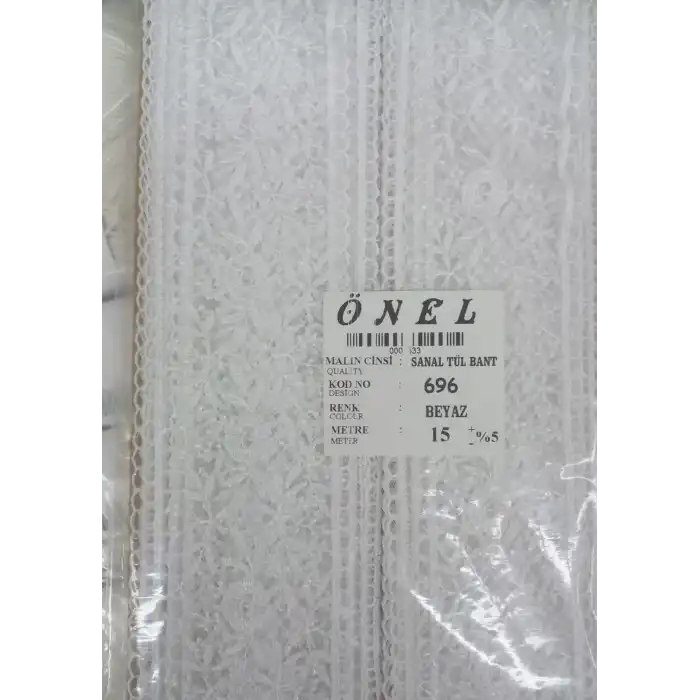 Dantel Polyester Sanal Tül Bant Beyaz 15 Metre En 6 cm ON-696-B