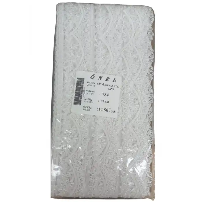 Dantel Polyester Sanal Tül Bant Krem 14,50 Metre En 3 cm ON-784-KR