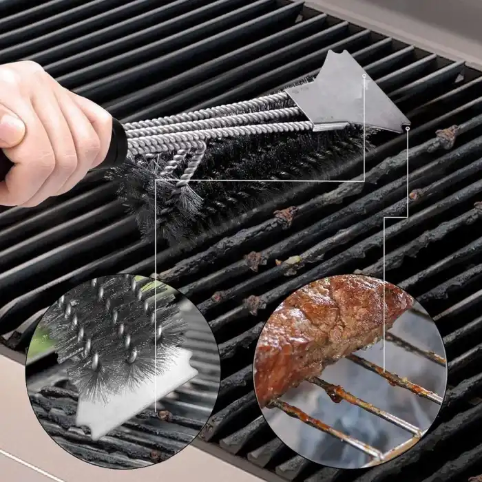 BUFFER® Mangal Izgara Temizleme Fırçası - Paslanmaz Çelik Telli, Uzun Saplı Grill Temizlik Aparatı Mangal Temizlik Fırçası