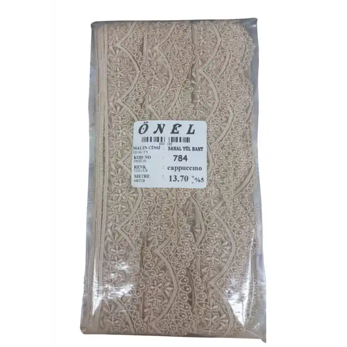Dantel Polyester Sanal Tül Bant Cappucino 13,70 Metre En 6 cm ON-784-C