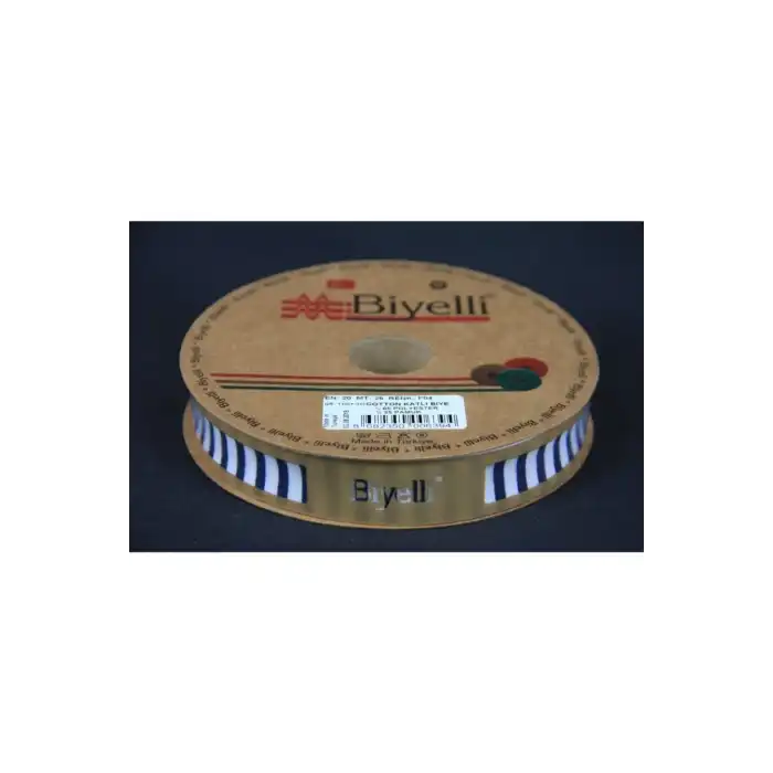 Biye Kalın Çizgili Katlı F04 Lacivert 2 cm 25 Metre %65 Koton %35 Polyester