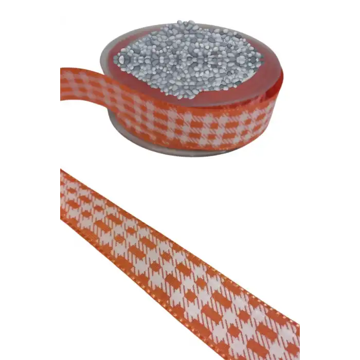 Tafta Ekoseli Kurdele 25 mm Turuncu 5 Metre
