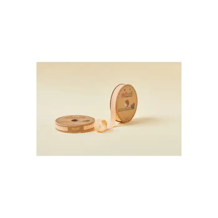Biye Ekoseli Katlı E06 Turuncu 2 cm 25 Metre %65 Koton %35 Polyester