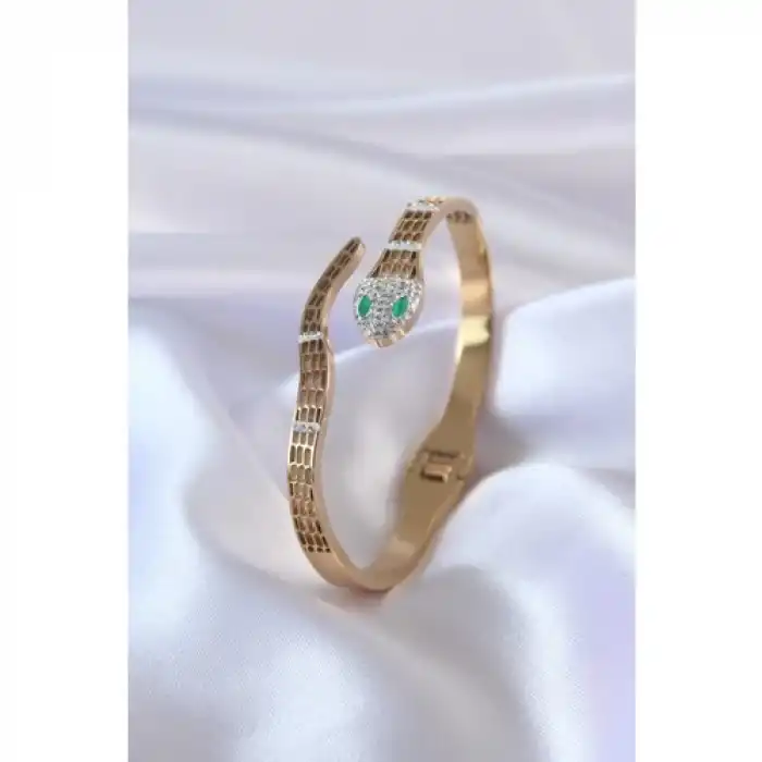 Colezium CLZ943  316L Çelik Gold Renk Yılan Model Zirkon Taş Detay Kadın Kelepçe