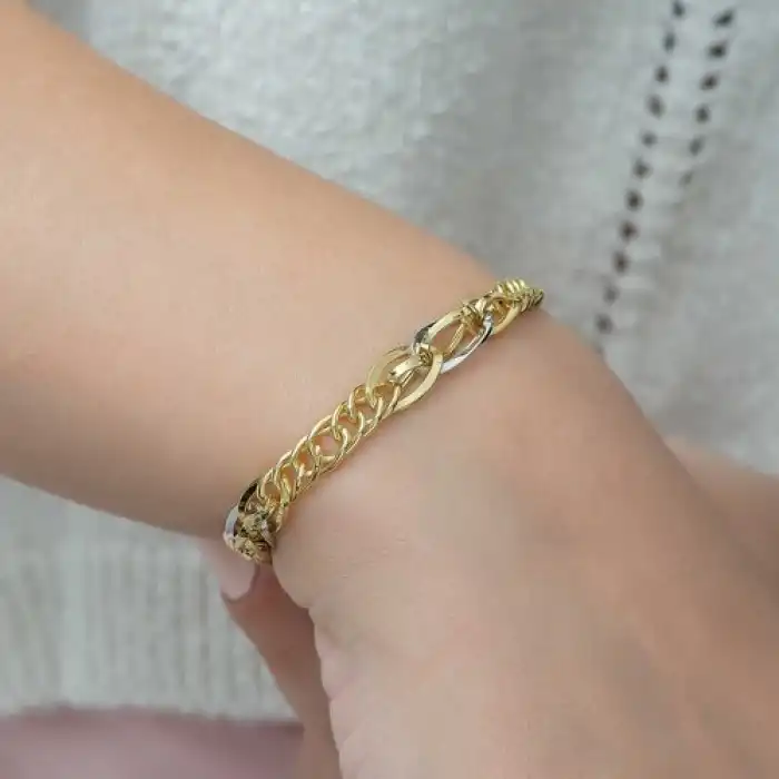 Gumush  Gümüş Iki Renk Hallow Zincir Bileklik