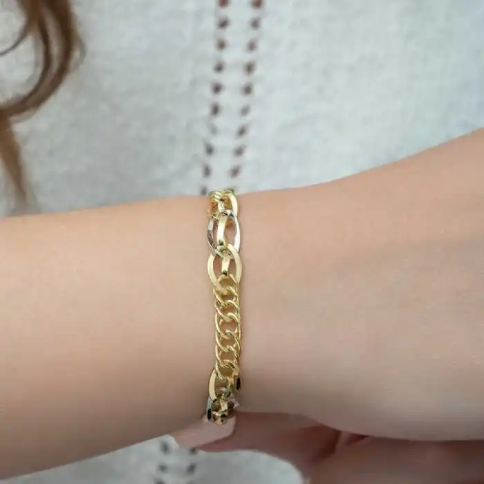 Gumush  Gümüş Iki Renk Hallow Zincir Bileklik