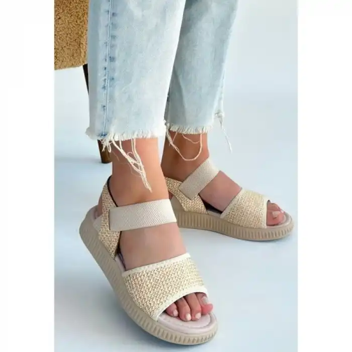 Jake Bej Hasır Cilt Sandalet