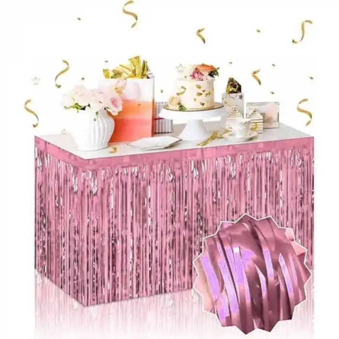 Kendinden Yapışkanlı Rose Gold Metalize Püsküllü Masa Eteği