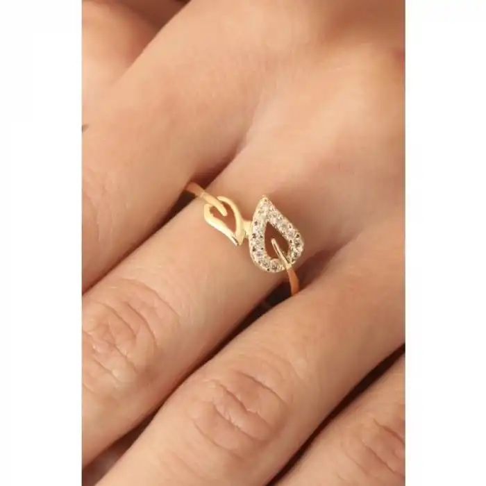 Colezium CLZ741 -  Zirkon Taşlı Gold Renk Yaprak Model Kadın Yüzük