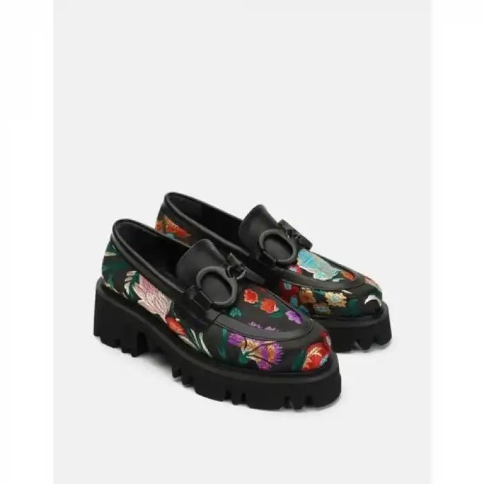 Buda Etnik Desenli Kadın Oxford Ayakkabı - Siyah