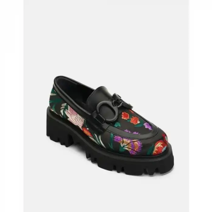 Buda Etnik Desenli Kadın Oxford Ayakkabı - Siyah