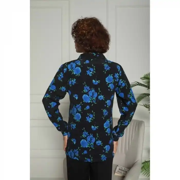 Mavi Çiçekli Dokuma Gömlek Siyah 1500049