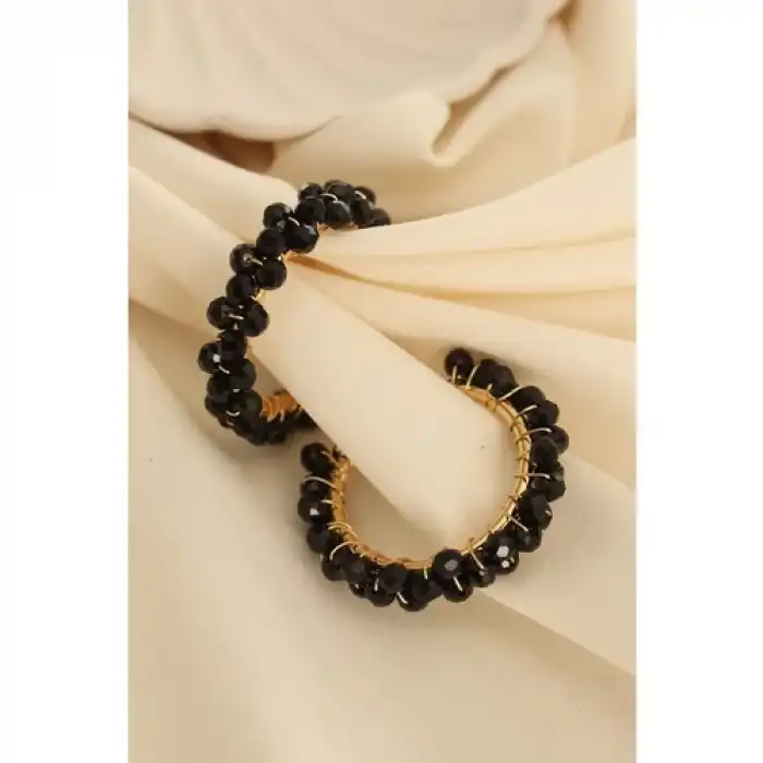 Karce CLZ943  Siyah Taşlı Halka Küpe