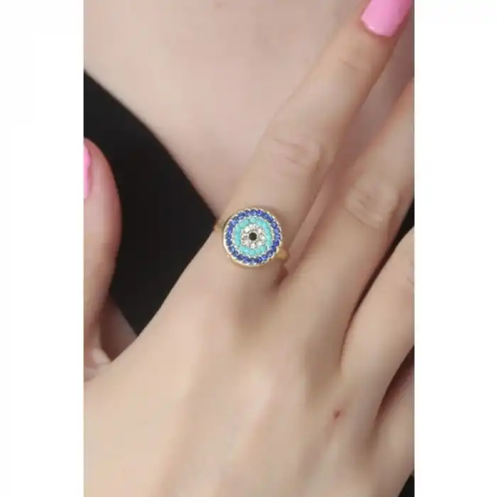 Colezium CLZ741 -  Gold Renk Nazar Boncuk Figür Kadın Yüzük