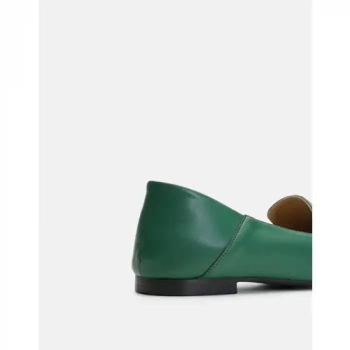 Miha Düz Deri Ithal Aksesuarlı Kadın Babet - Yeşil