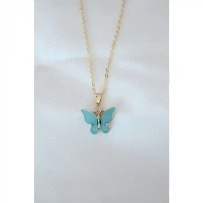 Karce CLZ943  Gold Kaplama Turkuaz Renk Sedefli Kelebek Kolye
