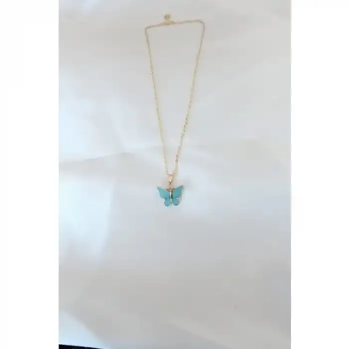 Karce CLZ943  Gold Kaplama Turkuaz Renk Sedefli Kelebek Kolye