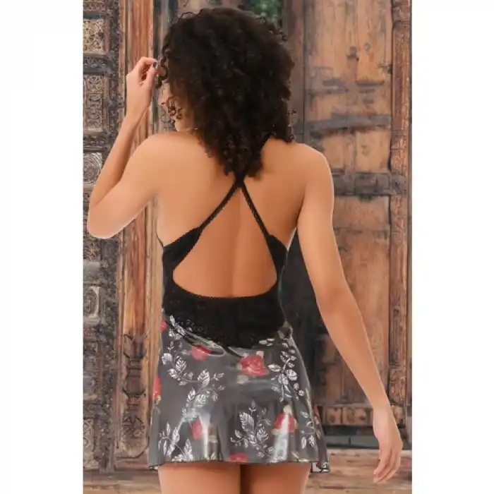 Arias Closet Saten Görünümlü Süprem Çiçek Baskılı Dantelli Gecelik