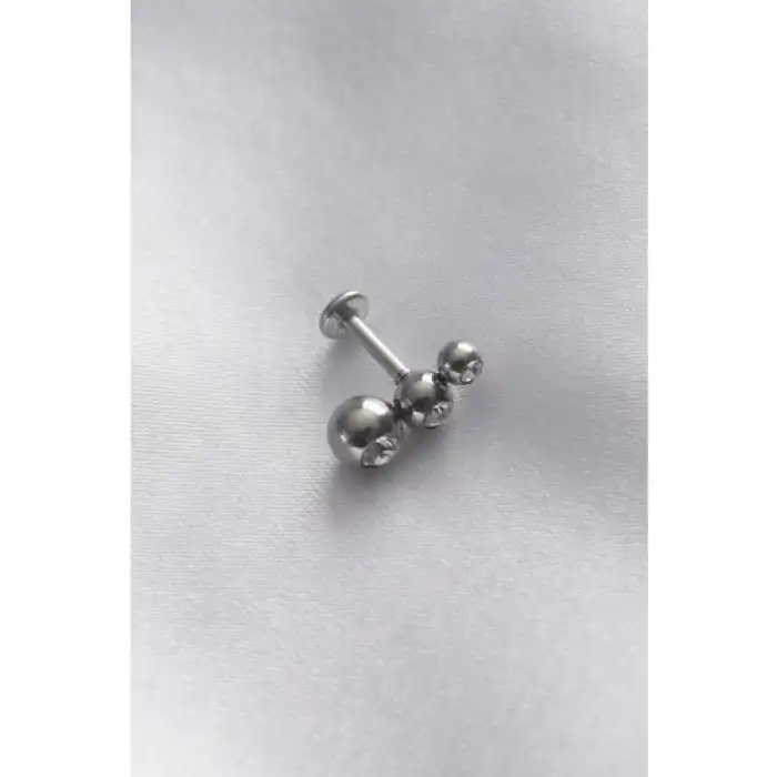 Colezium CLZ741 -  316L Cerrahi Çelik Gümüş Renk 3'lü Taş Tragus Piercing