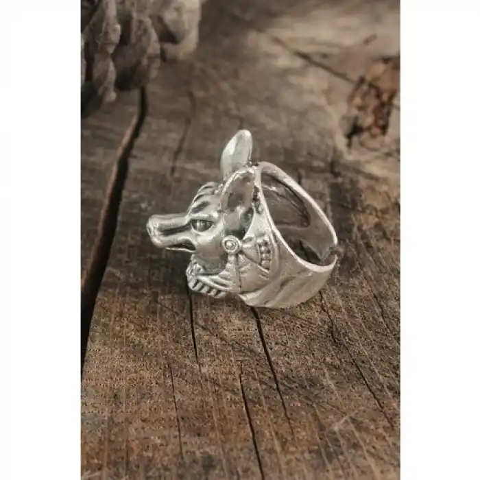Karce Antik Gümüş Renk Anubis Model Ayarlanabilir Erkek Yüzük