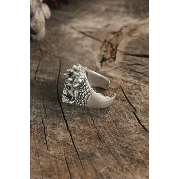 Karce Antik Gümüş Renk Kuru Kafa Model Ayarlanabilir Erkek Bileklik