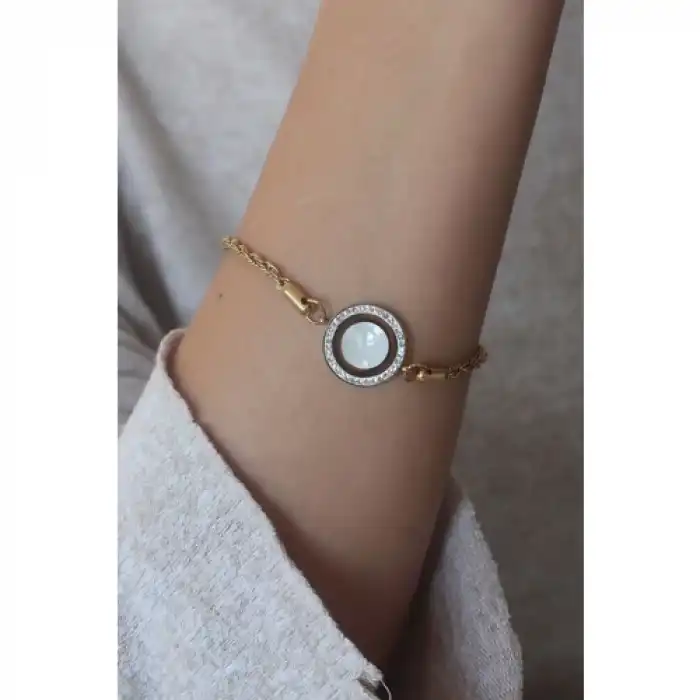 Colezium CLZ943  Çelik Gold Renk Zirkon Taşlı Kadın Bileklik