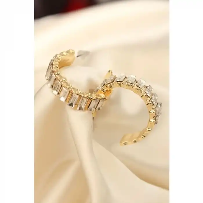 Karce CLZ943  Gold Renk Baget Taşlı Kalın Halka Küpe