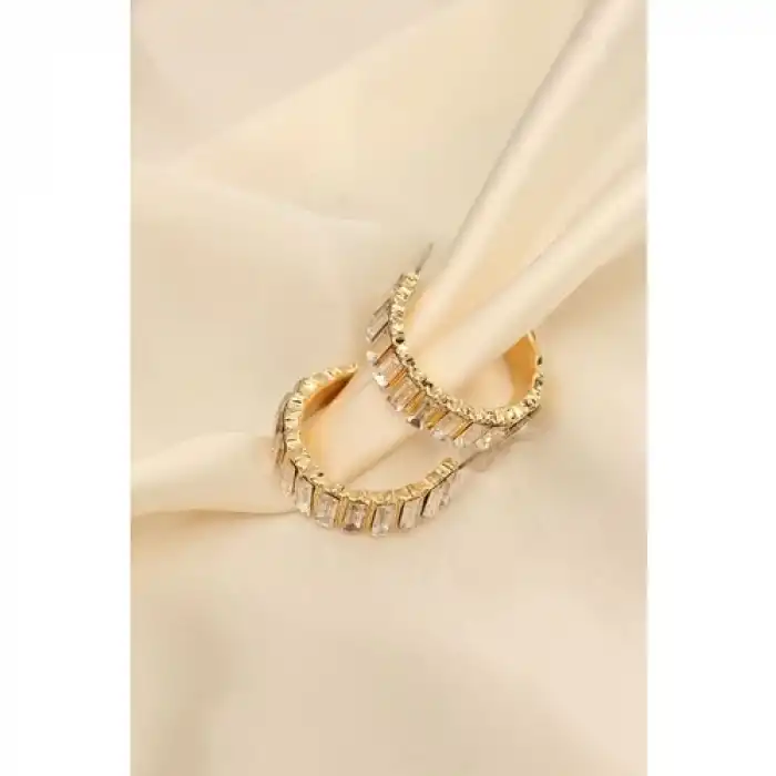 Karce CLZ943  Gold Renk Baget Taşlı Kalın Halka Küpe