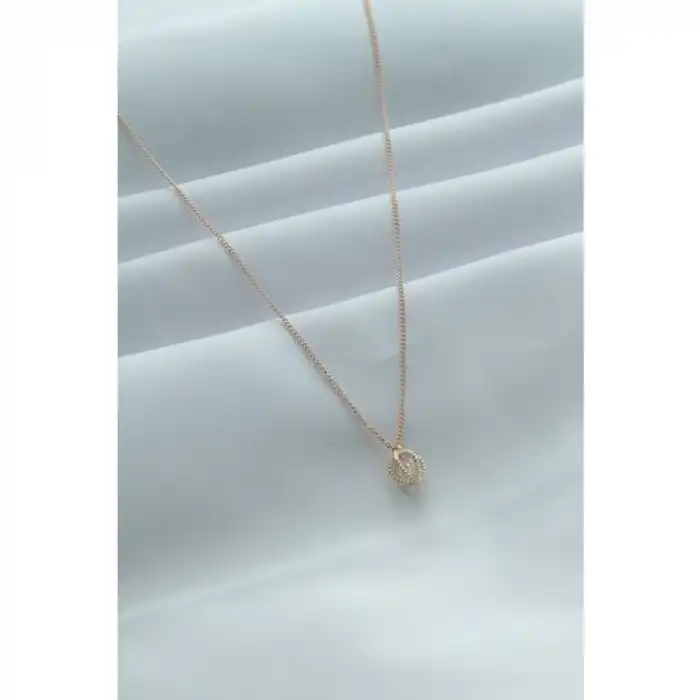 Colezium CLZ741 -  Gold Renk Kafes Figür Zirkon Taş Detay Kadın Kolye