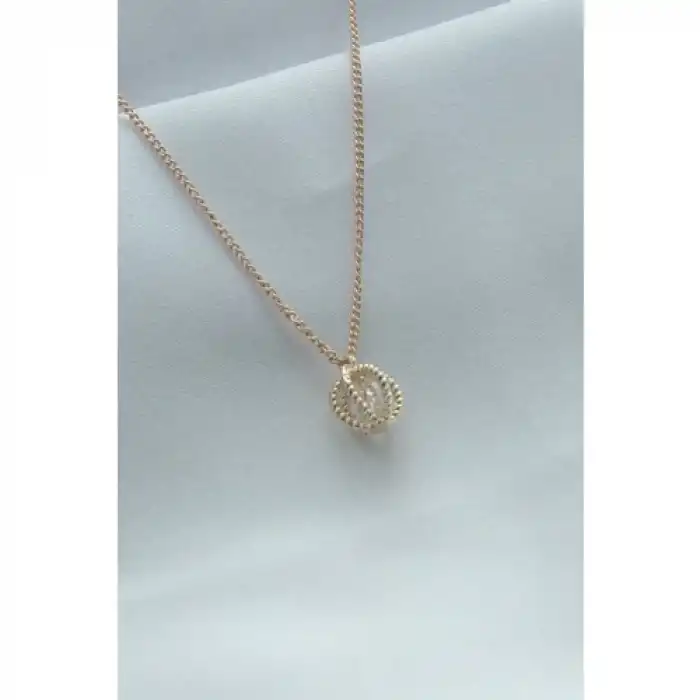 Colezium CLZ741 -  Gold Renk Kafes Figür Zirkon Taş Detay Kadın Kolye