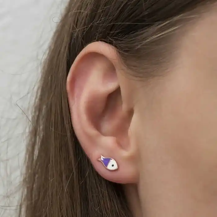 Gumush Gümüş Mor Balık Küpe