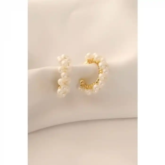 Karce CLZ943  Gold Renk Inci Detay Halka Kadın Küpe