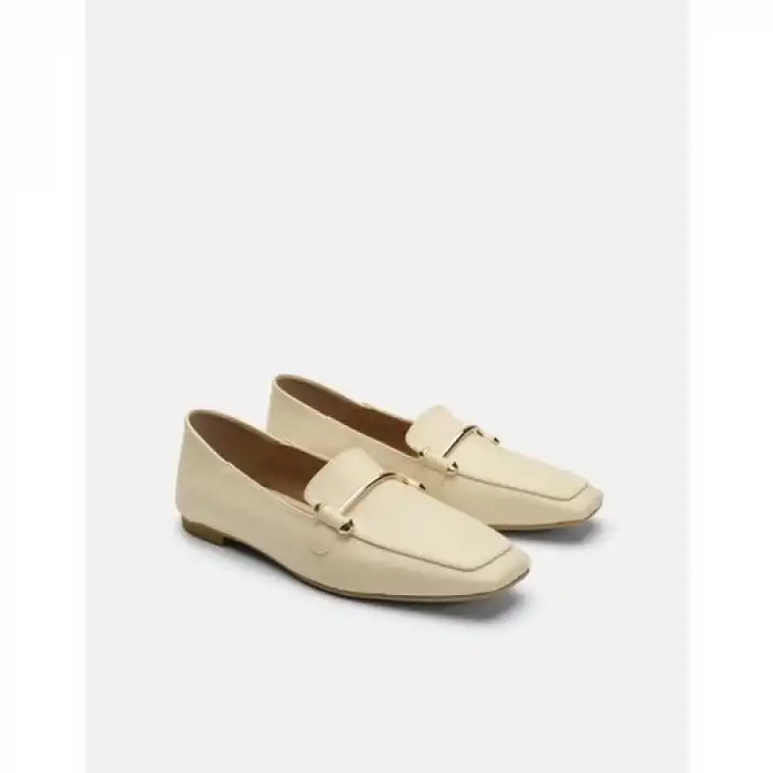 Miha Düz Deri Ithal Aksesuarlı Kadın Babet - Kırık Beyaz