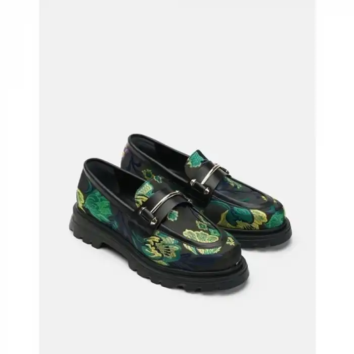 Jedi Kauçuk Tabanlı Etnik Desenli Kadın Oxford Ayakkabı - Yeşil