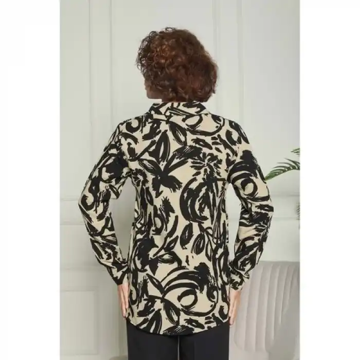 Taş Siyah Desenli Viskon Gömlek 1500054