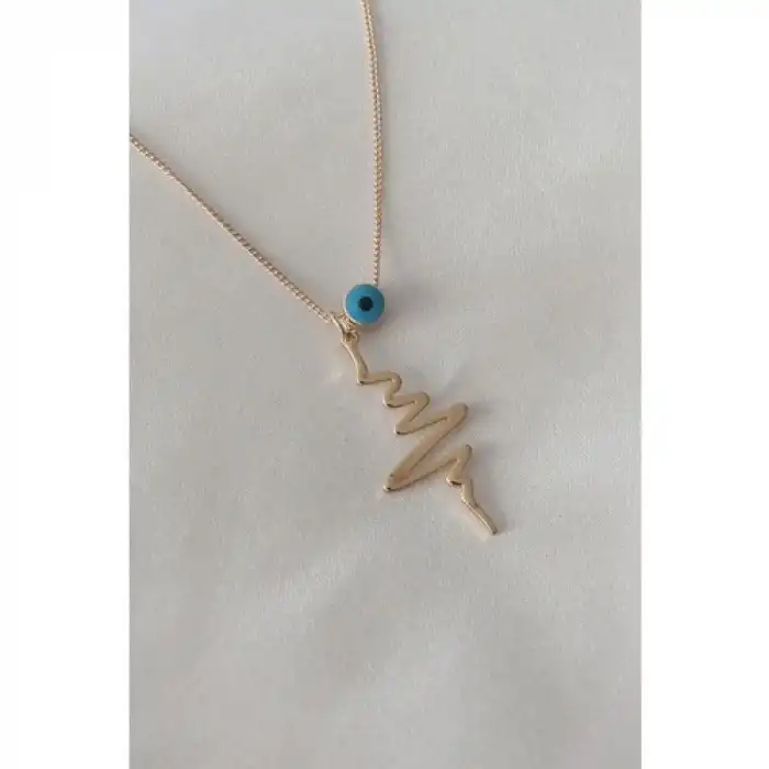 Colezium CLZ943  Gold Renk Kalp Ritmi Nazar Boncuk Detay Kadın Kolye