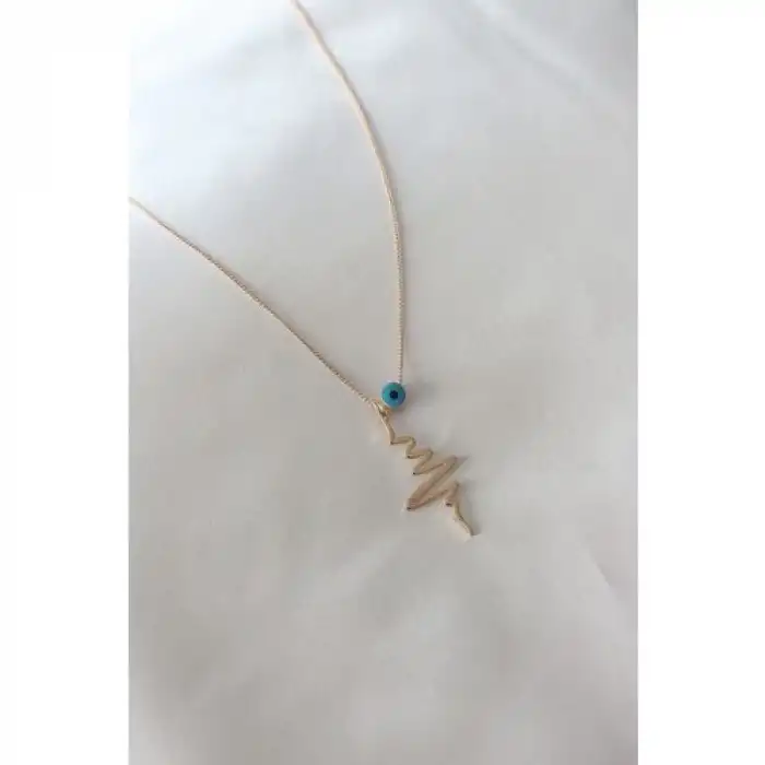 Colezium CLZ943  Gold Renk Kalp Ritmi Nazar Boncuk Detay Kadın Kolye