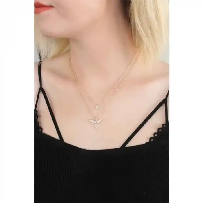 Colezium CLZ741 -  Yusufçuk Tasarımlı Zirkon Taşlı  Gold Kadın Kolye