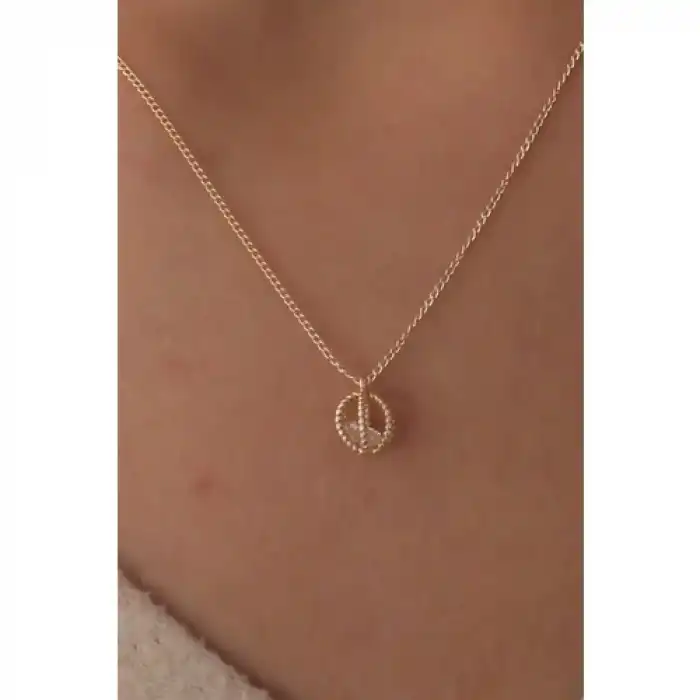 Colezium CLZ943  Gold Renk Kafes Top Zirkon Taş Detay Kadın Kolye