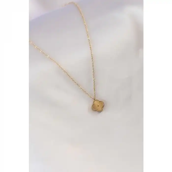 Colezium CLZ741 -  Çelik Gold Renk Yonca Figür Kadın Kolye