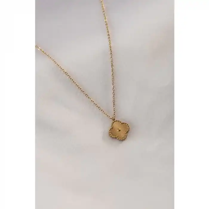 Colezium CLZ741 -  Çelik Gold Renk Yonca Figür Kadın Kolye