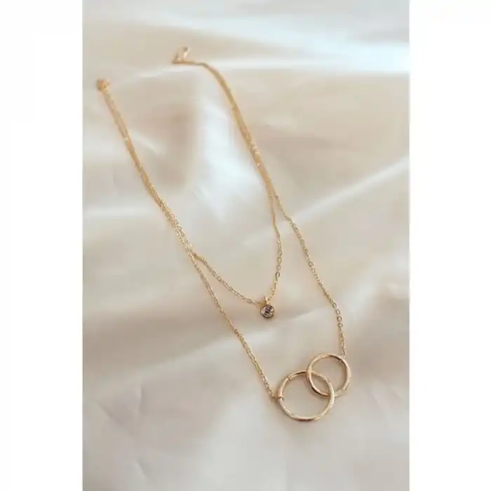 Colezium CLZ741 -  Halka Figürlü Zirkon Taş Detay 2li Kolye