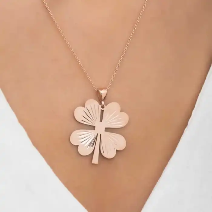 Gumush Gümüş Dört Yaprak Rose Yonca Bayan Kolye