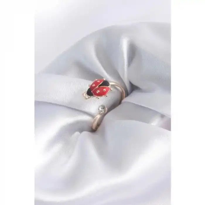 Karce CLZ943  Gold Renk Uğur Böceği Model Zirkon Taşlı Kadın Yüzük