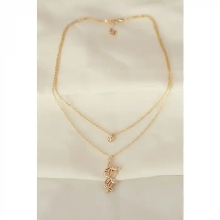 Colezium CLZ741 -  Kelebek Model Gold Metal Zincirli Zirkon Taşlı Kolye