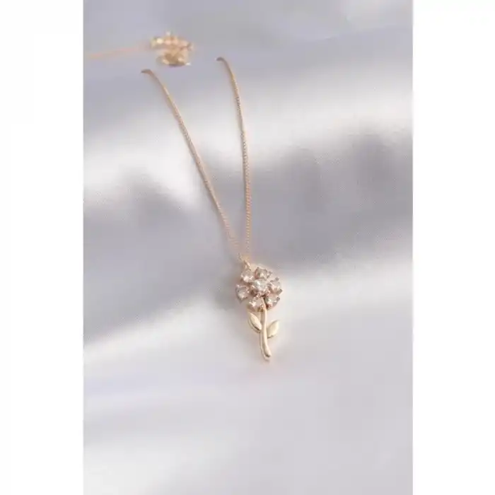 Colezium CLZ943  Gold Renk Çiçek Model Zirkon Taşlı Kadın Kolye